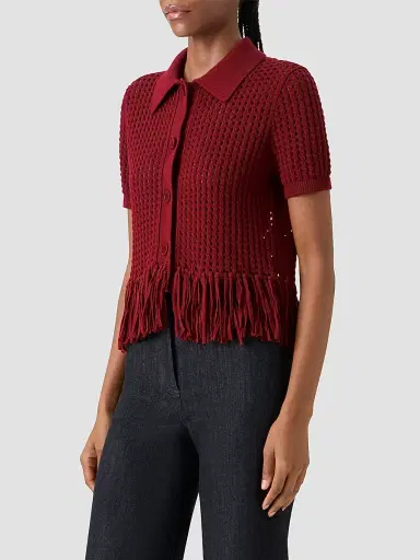 Akris punto Women's Net Cotton Fringe Shirt - Pomegranate - Size 16 | Thumbnail 6 Akris punto Women's Net Cotton Fringe Shirt - Pomegranate - Size 16 | Thumbnail 6