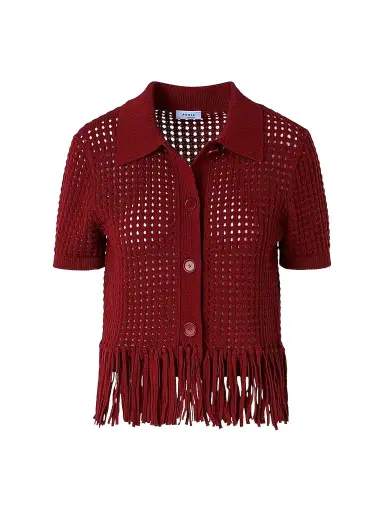 Akris punto Women's Net Cotton Fringe Shirt - Pomegranate - Size 16 | Thumbnail 1 Akris punto Women's Net Cotton Fringe Shirt - Pomegranate - Size 16 | Thumbnail 1