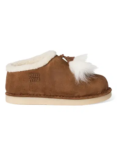 Miu Miu Women's Suede and Shearling Mules - Brown | Thumbnail 1 Miu Miu Women's Suede and Shearling Mules - Brown | Thumbnail 1