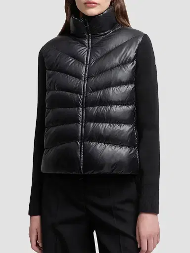 Moncler Women's Down-Filled Cardigan in Wool - Black | Thumbnail 2