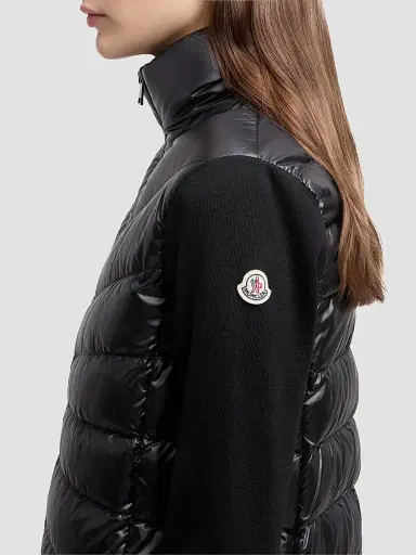 Moncler Women's Down-Filled Cardigan in Wool - Black | Thumbnail 4