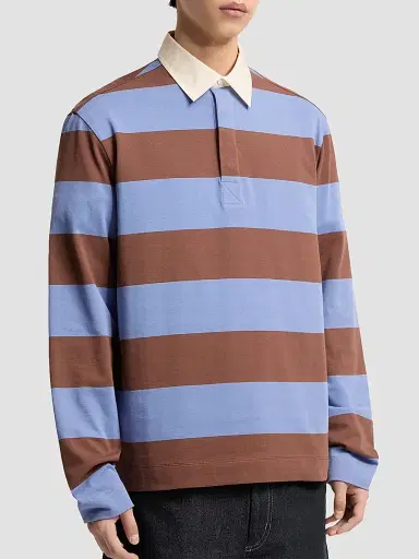 Moncler Men's Polo Shirt in Striped Cotton - Light Blue Brown - Size XXL | Thumbnail 2
