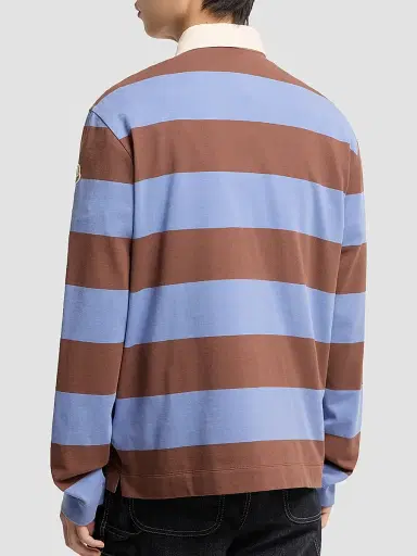 Moncler Men's Polo Shirt in Striped Cotton - Light Blue Brown - Size XXL | Thumbnail 3