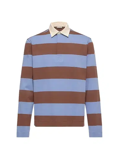 Moncler Men's Polo Shirt in Striped Cotton - Light Blue Brown - Size XXL | Thumbnail 1