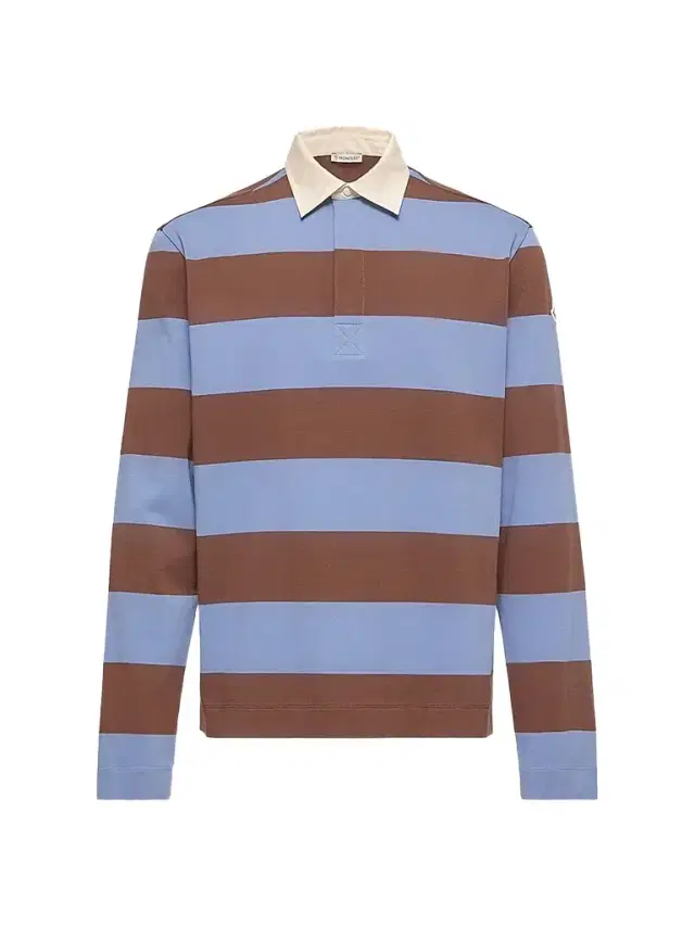 Moncler Men's Polo Shirt in Striped Cotton - Light Blue Brown