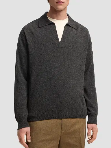 Moncler Men's Long Sleeve Polo Shirt in Wool and Cashmere - Black - Size XXL | Thumbnail 2
