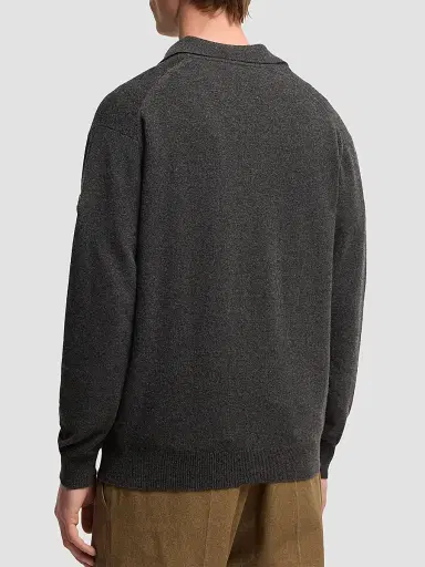 Moncler Men's Long Sleeve Polo Shirt in Wool and Cashmere - Black - Size XXL | Thumbnail 3