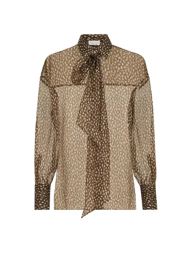 Brunello Cucinelli Women's Dapple Silk Organza Shirt with Neck Tie