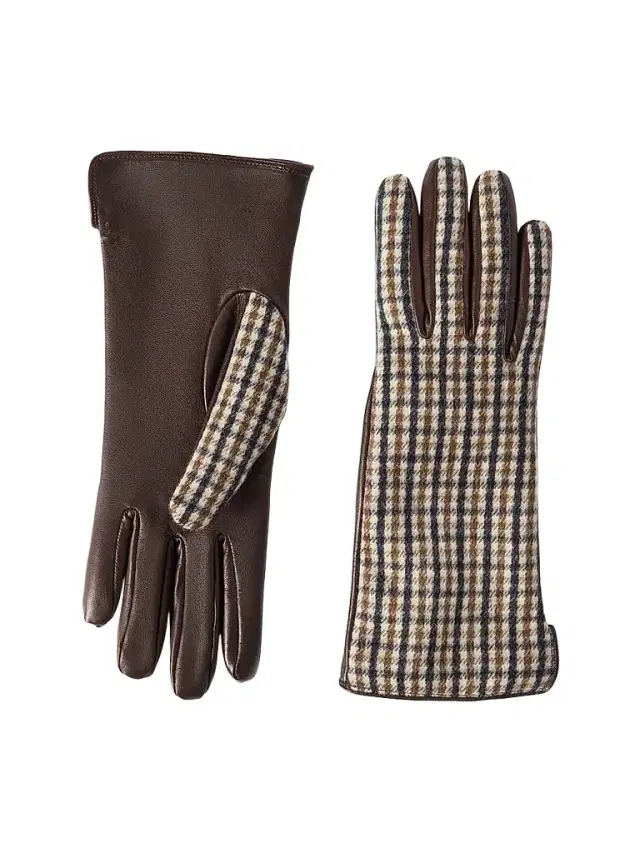 Brunello Cucinelli Women's Checked Virgin Wool Flannel and Leather Gloves - Brown