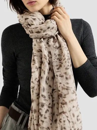 Brunello Cucinelli Women's Lynx Print Cashmere Scarf | Thumbnail 2
