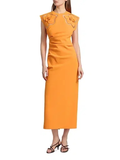 Acler Women's Koda Floral Cut-Out Crepe Sheath Midi-Dress - Neon Mango | Thumbnail 2 Acler Women's Koda Floral Cut-Out Crepe Sheath Midi-Dress - Neon Mango | Thumbnail 2