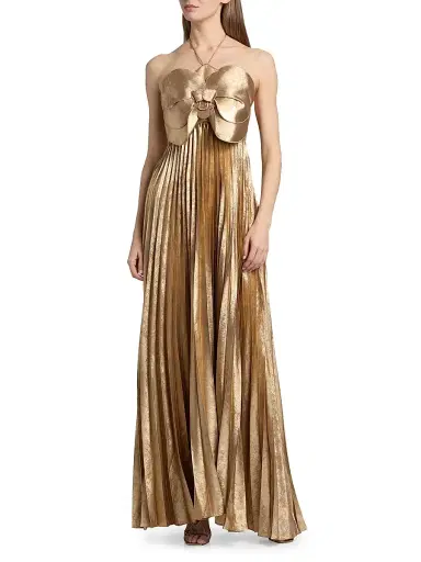 ACLER Women's Forever Young Pullford Metallic Pleated Gown - Gold | Thumbnail 3
