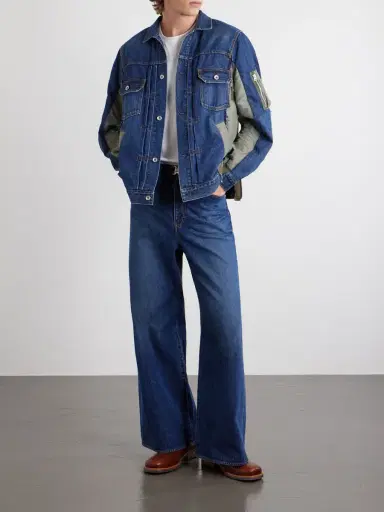 Sacai Distressed Shell-Trimmed Denim Jacket - Men | Thumbnail 2 Sacai Distressed Shell-Trimmed Denim Jacket - Men | Thumbnail 2