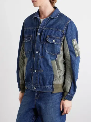 Sacai Distressed Shell-Trimmed Denim Jacket - Men | Thumbnail 3 Sacai Distressed Shell-Trimmed Denim Jacket - Men | Thumbnail 3