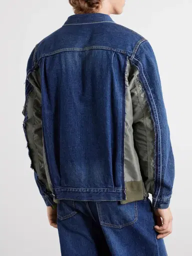 Sacai Distressed Shell-Trimmed Denim Jacket - Men | Thumbnail 4 Sacai Distressed Shell-Trimmed Denim Jacket - Men | Thumbnail 4