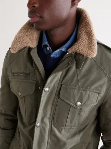Brunello Cucinelli Shearling-Trimmed Padded Canvas Jacket - Men | Thumbnail 6