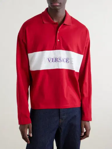 Versace Polo Cotton Logo Embroidery Shirt - Men | Thumbnail 3
