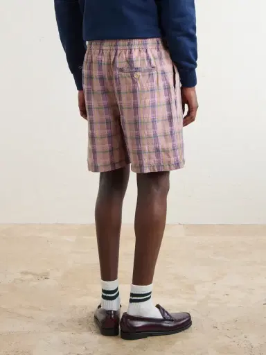 Drake's Straight-Leg Checked Linen And Cotton-Blend Drawstring Shorts - Men | Thumbnail 4