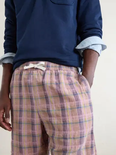 Drake's Straight-Leg Checked Linen And Cotton-Blend Drawstring Shorts - Men | Thumbnail 5