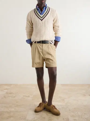 Drake's Straight-Leg Pleated Cotton Twill Chino Shorts - Men | Thumbnail 2