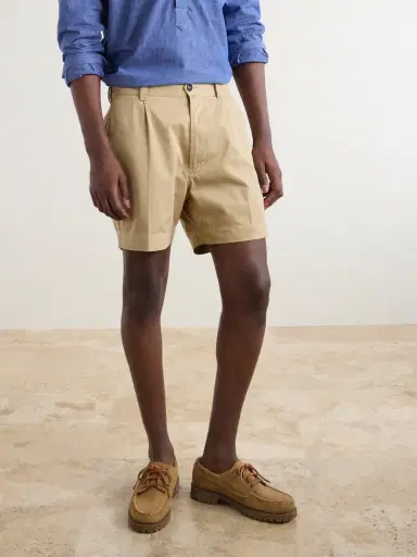 Drake's Straight-Leg Pleated Cotton Twill Chino Shorts - Men | Thumbnail 3