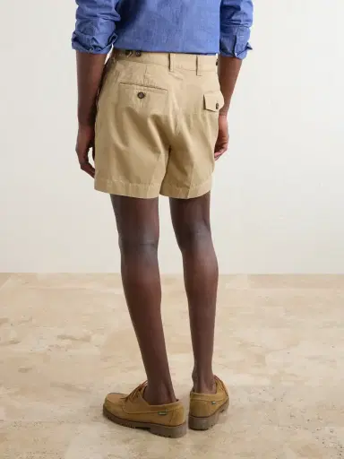 Drake's Straight-Leg Pleated Cotton Twill Chino Shorts - Men | Thumbnail 4