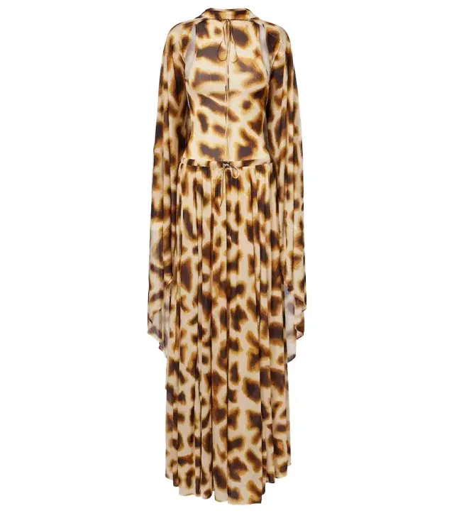 Printed draped caped gown
