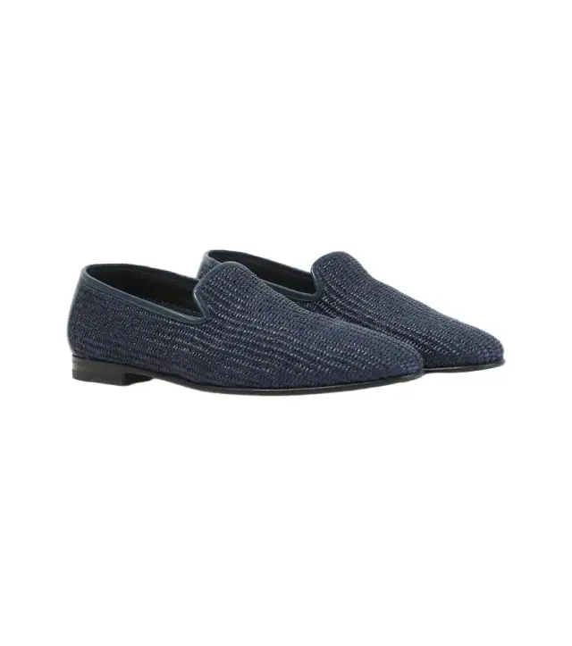 Manolo Blahnik Mario leather-trimmed raffia loafers