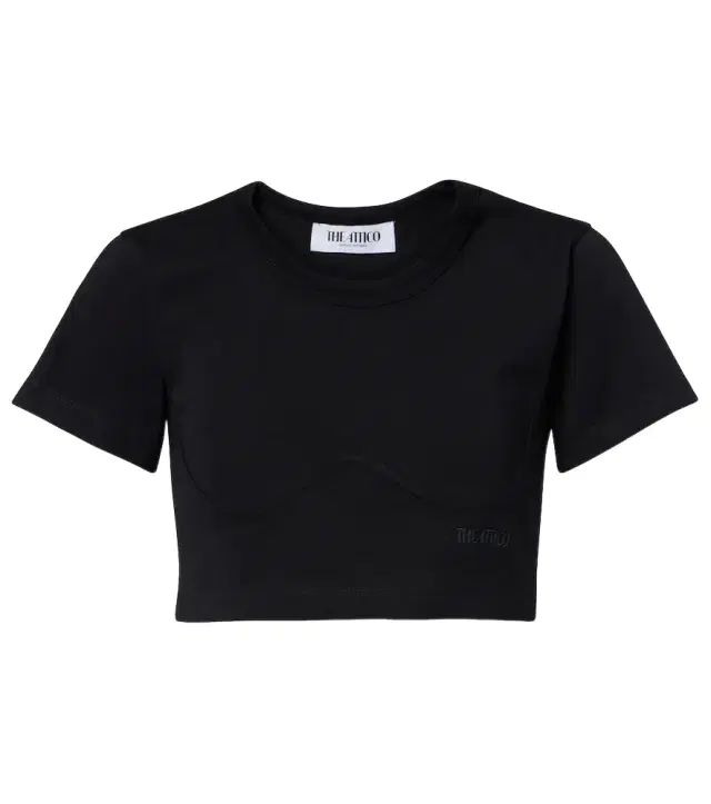 Cropped cotton jersey T-shirt