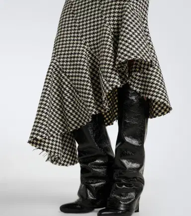 The Attico Ruffled houndstooth virgin wool midi skirt | Thumbnail 4