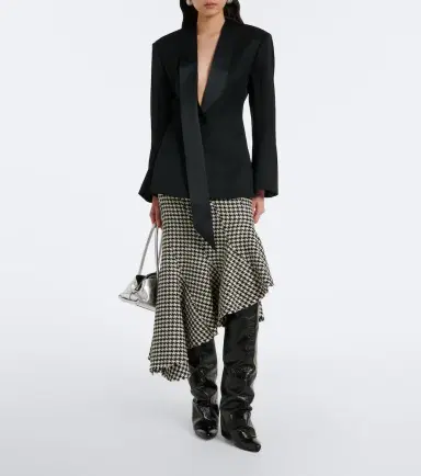 The Attico Ruffled houndstooth virgin wool midi skirt | Thumbnail 5