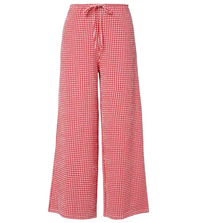 Gingham seersucker wide-leg pants