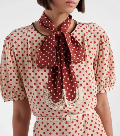 Prada Scarf-detail polka-dot silk midi dress | Thumbnail 3