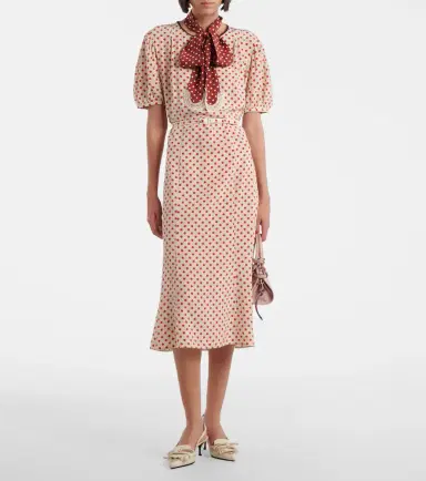 Prada Scarf-detail polka-dot silk midi dress | Thumbnail 5
