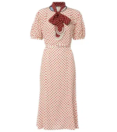 Prada Scarf-detail polka-dot silk midi dress | Thumbnail 1