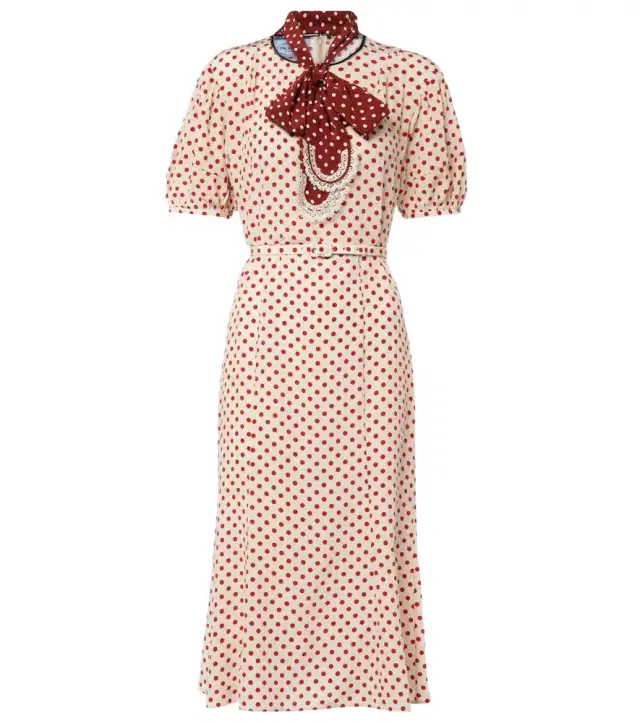Scarf-detail polka-dot silk midi dress