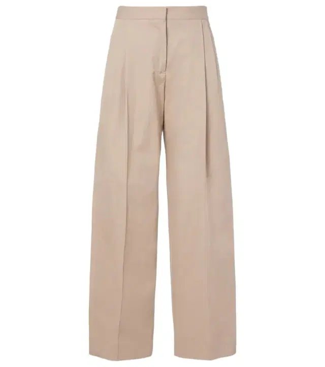 Pleated cotton twill wide-leg pants