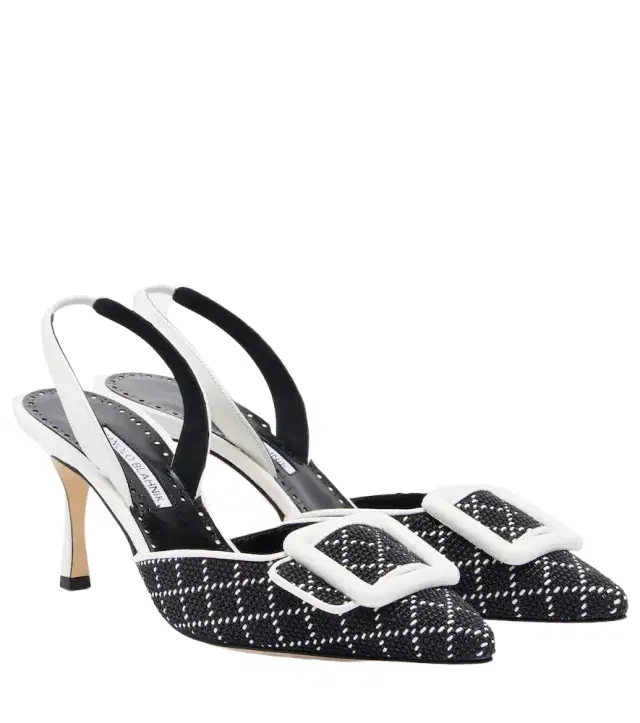 Manolo Blahnik Maysli raffia-effect slingback pumps