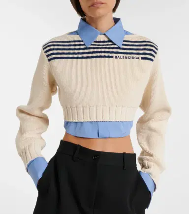 Balenciaga Striped cropped cotton sweater | Thumbnail 3