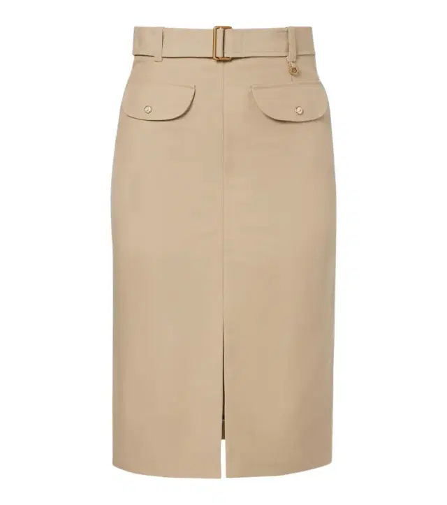 Belted cotton pencil skirt