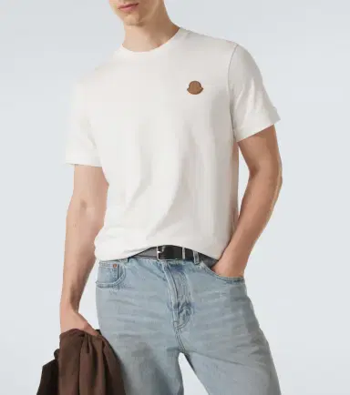 Moncler Leather-trimmed cotton jersey T-shirt | Thumbnail 4 Moncler Leather-trimmed cotton jersey T-shirt | Thumbnail 4