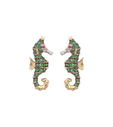 Yvonne Léon Yvonne Léon Hippocampe 18kt gold earrings with gemstones | Thumbnail 1