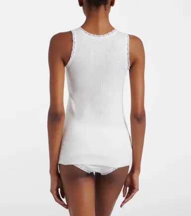 Miu Miu Lace-trimmed pointelle cotton tank top | Thumbnail 3