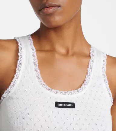 Miu Miu Lace-trimmed pointelle cotton tank top | Thumbnail 4