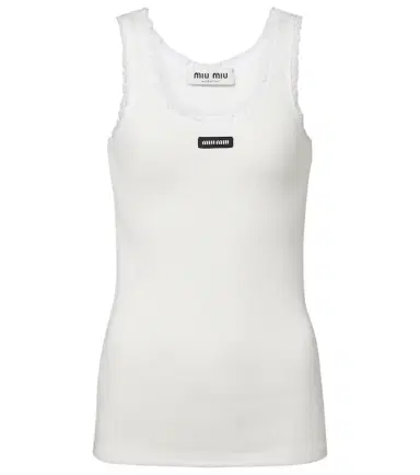 Miu Miu Lace-trimmed pointelle cotton tank top | Thumbnail 1