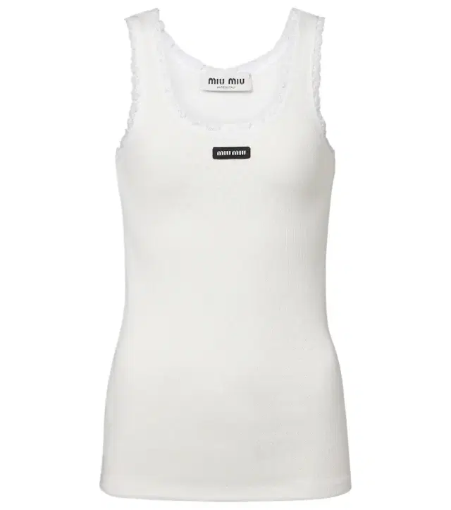 Lace-trimmed pointelle cotton tank top