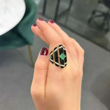 Wish Fine Jewelry 10.83ct Diamond Emerald Onyx 18K Gold Cocktail Ring | Thumbnail 2 Wish Fine Jewelry 10.83ct Diamond Emerald Onyx 18K Gold Cocktail Ring | Thumbnail 2