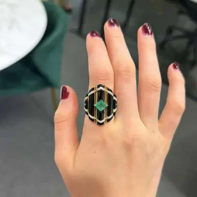 Wish Fine Jewelry 10.83ct Diamond Emerald Onyx 18K Gold Cocktail Ring | Thumbnail 3 Wish Fine Jewelry 10.83ct Diamond Emerald Onyx 18K Gold Cocktail Ring | Thumbnail 3