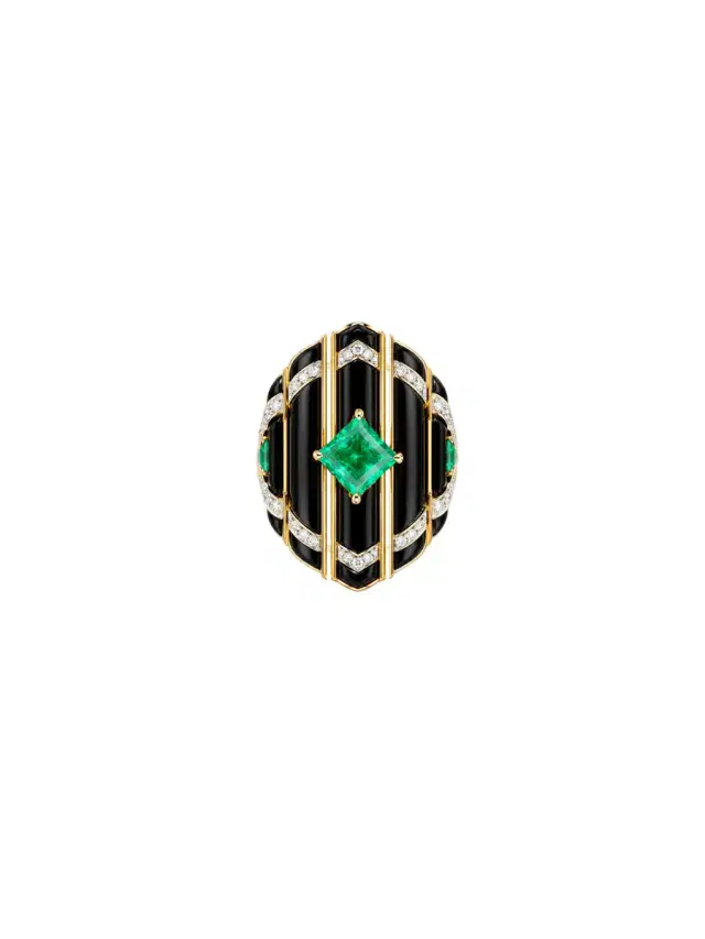 Wish Fine Jewelry 10.83ct Diamond Emerald Onyx 18K Gold Cocktail Ring