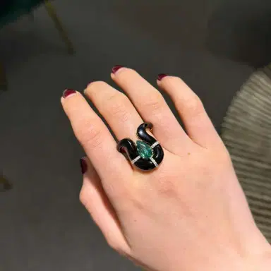 Wish Fine Jewelry 15ct Diamond Emerald Onyx 18K Gold Spear Ring | Thumbnail 2